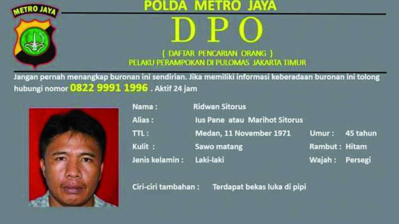 Ridwan Sitorus alias Marihot Sitorus alias Ius Pane (45), salah seorang perampok di Pulomas, yang ditangkap saat kabur ke Kota Medan, Sumatera Utara (Foto: Ist)