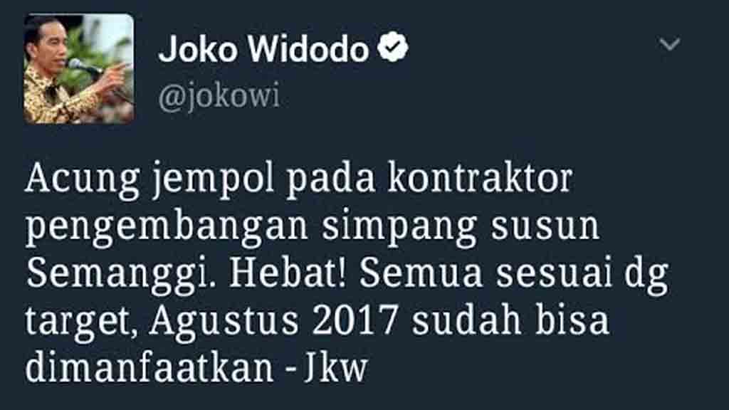 Jokowi Acungkan Jempol Buat Kontraktor Jembatan Layang Semanggi