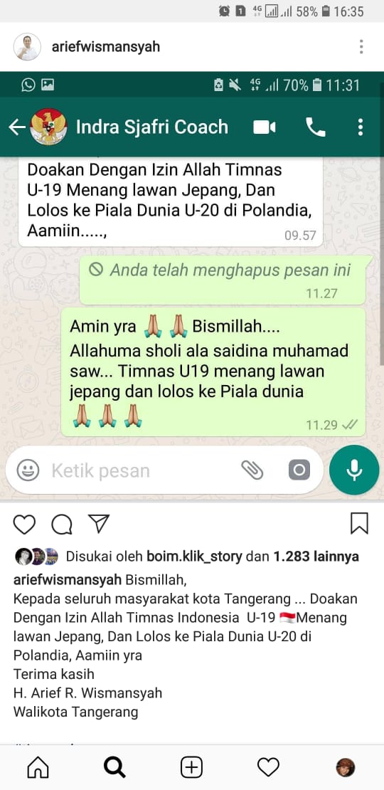 Arief Ajak Warga Kota Tangerang Doakan Timnas Raih Kemenangan