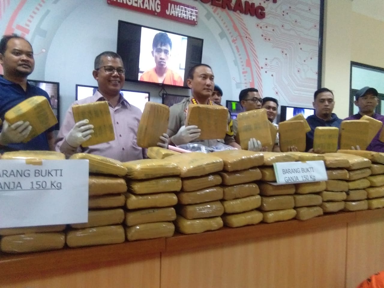 150 Kg ganja yang berhasil diamankan Tim Satresnarkoba Polresta Tangerang.(don)