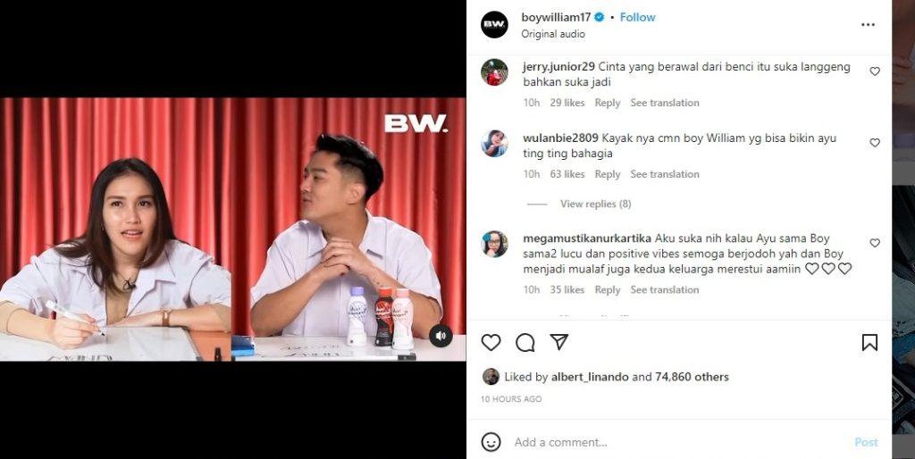 Boy Wiliam dan Ayu Tin Tinga konten bersama