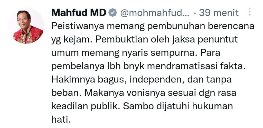 Cuitan Mahfud MD (Dok. Twitter/Tangkapan layar)
