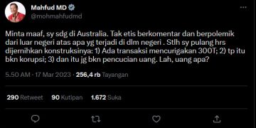 tweet akun @mohmahfudmd/tangkapan layar
