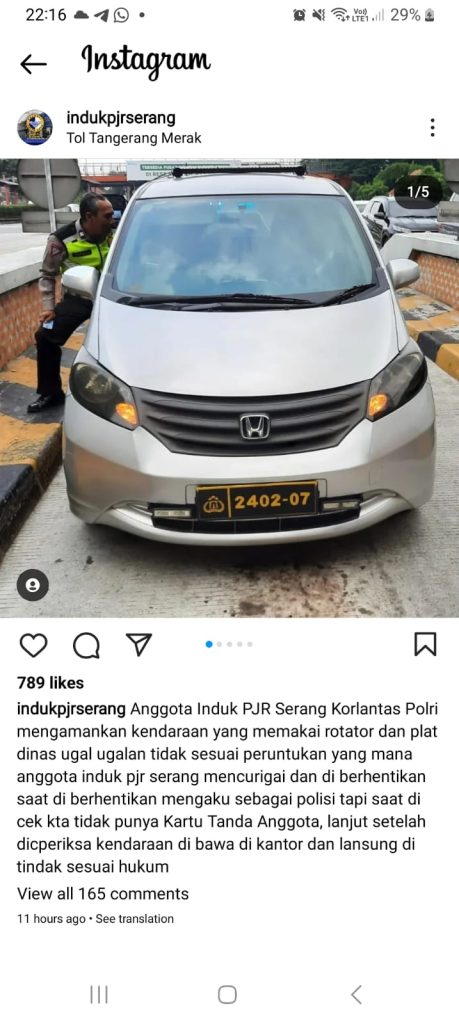 SS IndukPJRSerang mobik Freed ditangkap karena plat dinas polri palsu