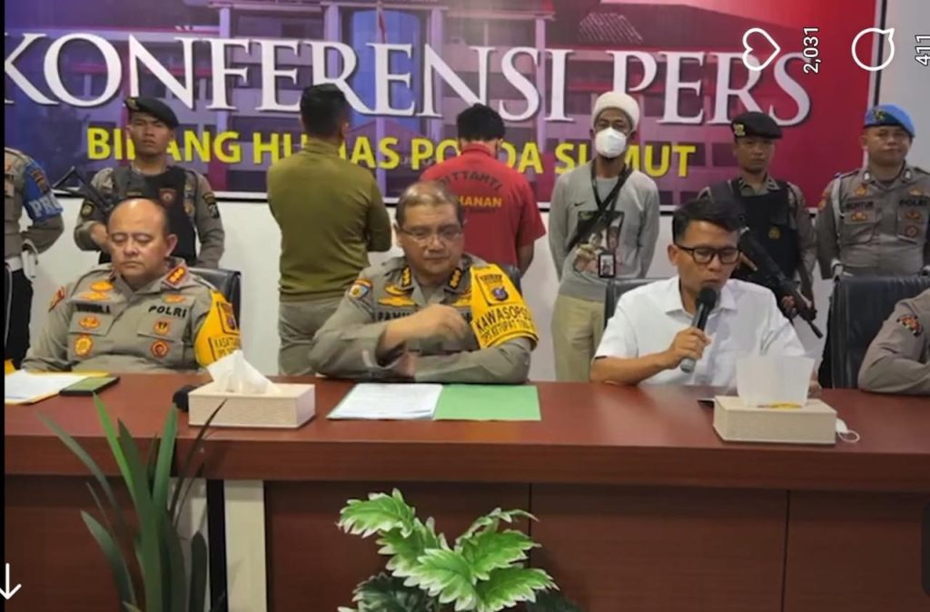 konfrensi pers polda sumut kasus penganiayaan oleh anak perwira polisi di Medan