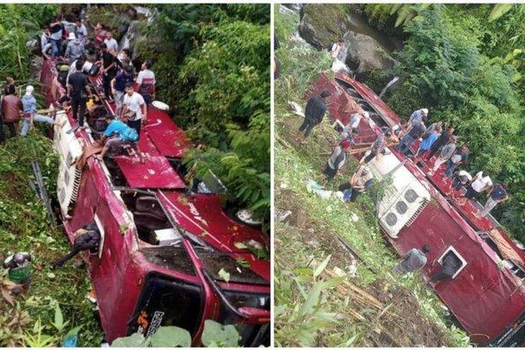 Bus Pariwisata masuk jurang di Objek Wisata Guci (Istimewa)