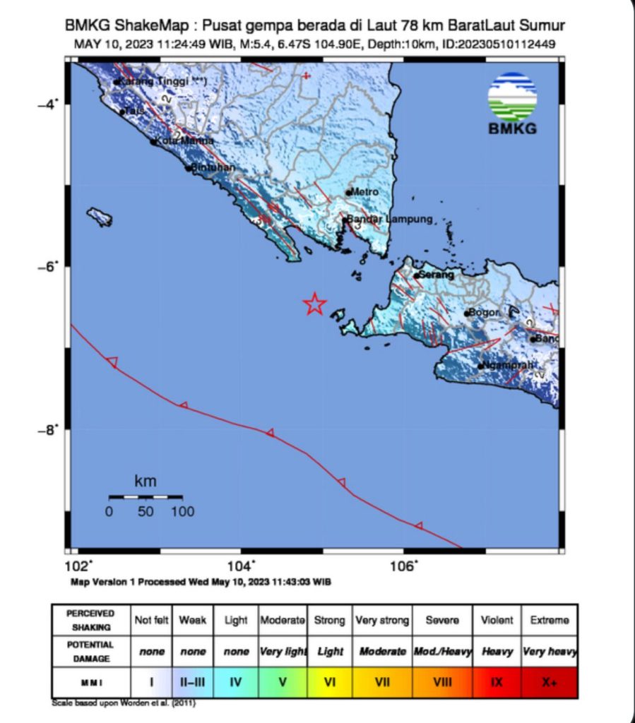 Gempa bumi magnitudo 5,4 di sumur Banten ( Tangkapan Layar Twitter )