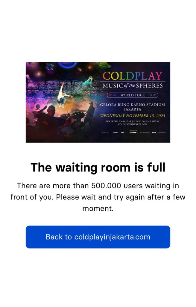 War Tiket Coldplay dibuka hari ini ( Website coldplayinjakarta.com )