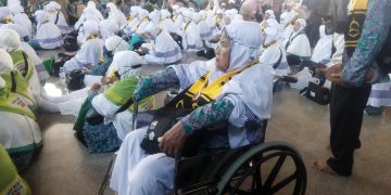 Jemaah Haji yang menggunakan kursi roda, Selasa (23/5/2023).