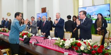 Presiden Joko Widodo (Jokowi) menerima kunjungan delegasi dari US-ASEAN Business Council (US-ABC) di Istana Kepresidenan Bogor, Provinsi Jawa Barat, pada Kamis, 25 Mei 2023.