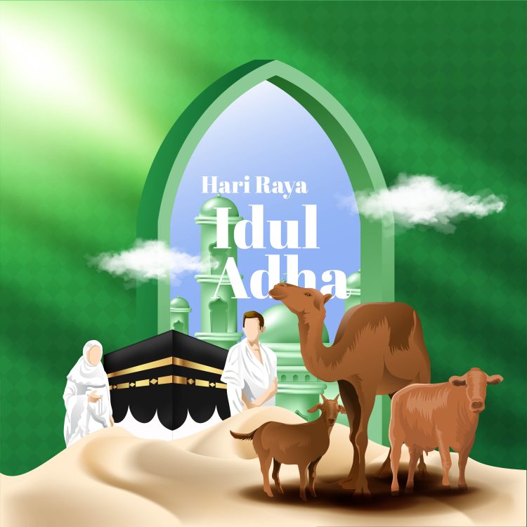 Realistic Islamic Eid Al Adha Mubarak Background with Animal For sacrifice