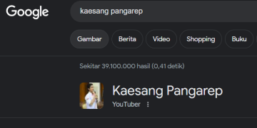 Cuplikan Layar Kaesang Pangarep di Laman pencarian Google