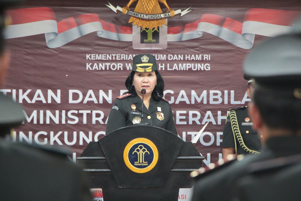 Sorta Delima Tobing Pimpin Lantik Jabatan Admnisitrasi di Lingkungan Kanwil Kemenkumham Lampung