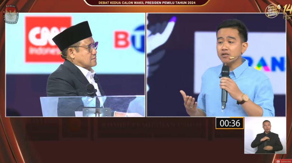 Cak Imin dan Gibran dalam debat cawapres