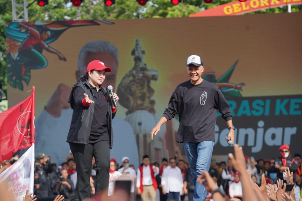 Puan dan Ganjar saat kampanye akbar di Sidoarjo (Dok PDIP)