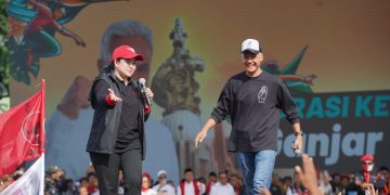 Puan dan Ganjar saat kampanye akbar di Sidoarjo (Dok PDIP)