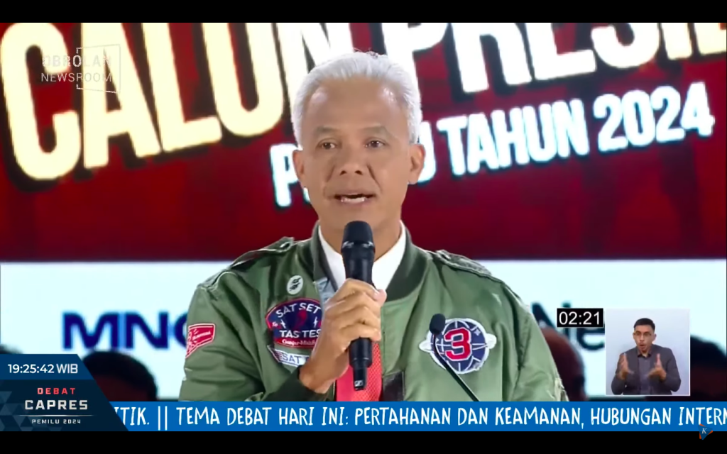 Ganjar Pranowo dalam Debat Capres 2024, Minggu 7 Januari 2024.
