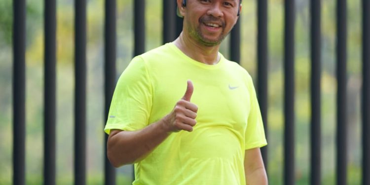 Marinus Gea saat olahraga lari di GBK