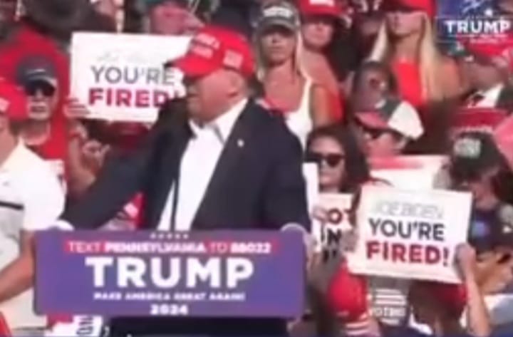 Detik-detik Donald Trump sebelum mengalami penembakan pada saat pidato di Pennsylvania pada Sabtu 13 Juli 2024 (instagram @shredded.union)