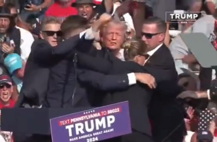 Donald Trump usai ditembak, petugas keamanan dengan sigap langsung melindunginya (instagram @shredded.union)