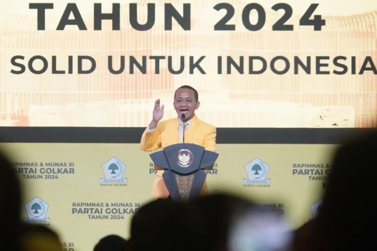 Bahlil Lahadalia, gelar doktor ditangguhkan UI. Foto saat pidato usia munas Golkar 2024 (Dok Golkar)