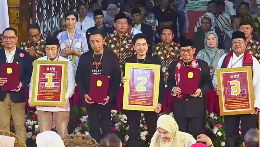 Hasil pengundian nomo urut paslon yang dilakuka KPUD Jakarta, Pramono Anung-Rano Karno, Ridwan Kamil-Suswono dan Dharma-Kun (dok suaranusantara.com)