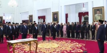 Prabowo lantik menteri dan lembaga selevel menteri pada hari inj Senin 21Oktober 2024 (YouTube @Sekretariat Presiden)