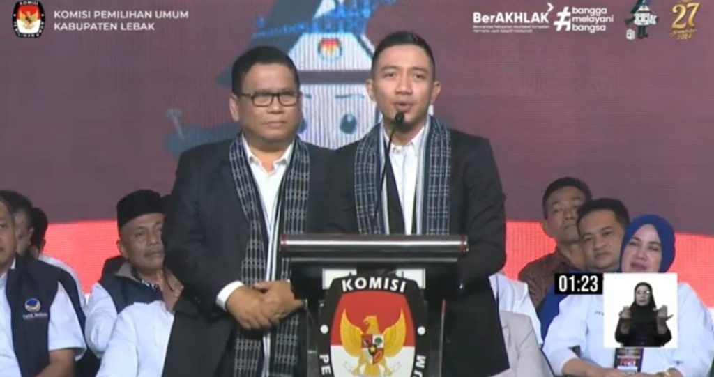 Paslonbup Lebak Hasbi Jayabaya - Amir Hamzah sampaikan visi misi.(Youtube KPU Lebak)