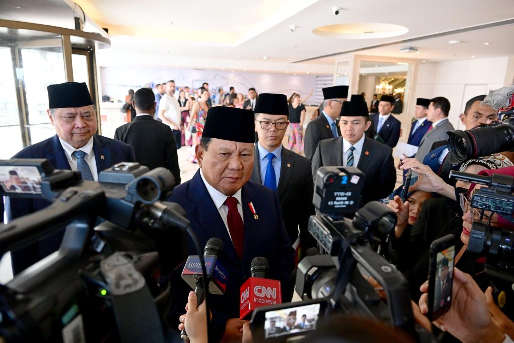 Prabowo Subianto berikan keternagan usai bilateral dengan Sekjen PBB (Dok Setkab)