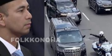 Incollege foto Raffi Ahmad dan polisi patwal yang bersikap arogan terhadap taksi. Polisi patwal mengawal mobil R36 milik Raffi Ahmad (instagram @folkkonoha)