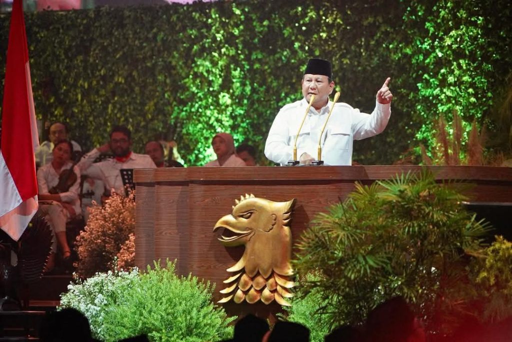 Prabowo Subianto pidato di acara HUT Partai Gerindra, Sabtu (15/2/25)