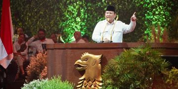 Prabowo Subianto pidato di acara HUT Partai Gerindra, Sabtu (15/2/25)