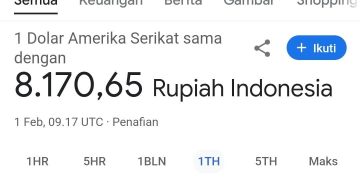 Mesin pencari Google Search pada Sabtu sore menunjukkan masalah atau error pada hasil pencarian nilai tukar rupiah terhadap dolar Amerika Serikat, yang menunjukkan level Rp8.170,65 untuk 1 dolar AS.