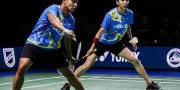 Ganda campuran Indonesia Rehan Naufal Kusharjanto/Gloria Emanuelle Widjaja saat tampil maksimal di babak perempat final Jerman Open 2025 yang berlangsung di Westenergie Sport Hall, Jumat (28/02/2025).