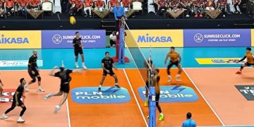 Pertandingan antara Jakarta Bhayangkara Presisi lawan Palembang Bank SumselBabel pada final four PLN Mobile Proliga 2025 di GOR Jayabaya Kediri, Jawa Timur, Sabtu (19/4/2025) malam.