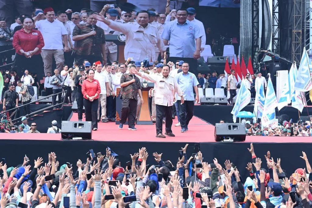 Prabowo Subianto di acara Hari Buruh di Monas, Kamis 1 Mei 2025 (Dok ist)