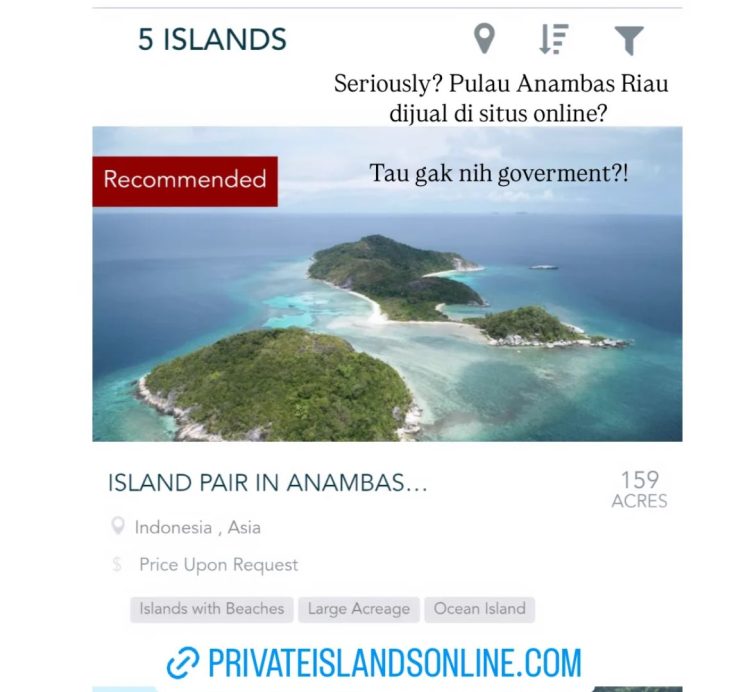 Tangkapan layar 4 pulau di Anambas dijual. (Dok akun X @txtdrikt).