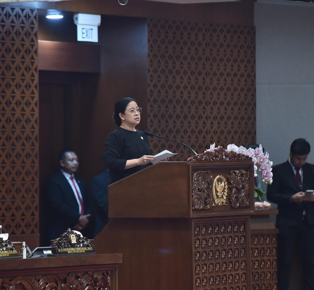 Ketua DPR RI Puan Maharani saat menyampaikan pidato membuka Masa Persidangan IV Tahun Sidang 2024-2025
