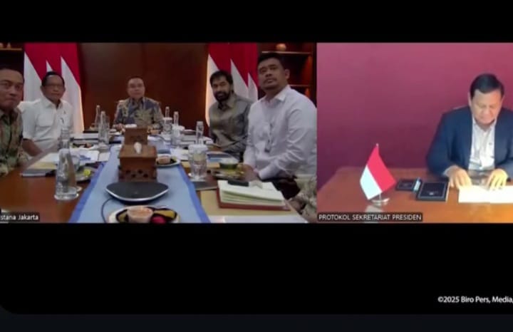 Presiden RI Prabowo Subianto memimpin video conference membahas empat pulau Aceh dan Sumut (instagram @titokarnavian)
