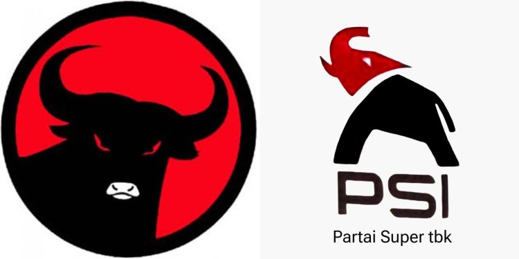 Logo PDIP Kepala Banteng dan logo baru PSI Gajah (Dok Istimewa).
