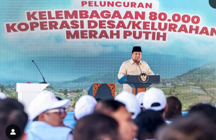 Presiden RI Prabowo Subianto saat peluncuran 80 ribu Kopdes Merah Putih yang dilakukan secara simbolis di Klaten, Jawa Tengah Senin 21 Juli 2025 (instagram @prabowo)