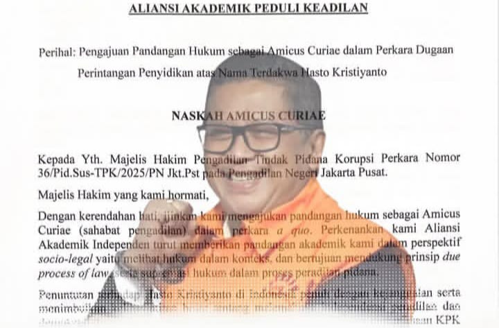Amicus Curiae dari Aliansi Akademik Independen untuk Sekjen PDI Perjuangan Hasto Kristiyanto (instagram @genbanteng)