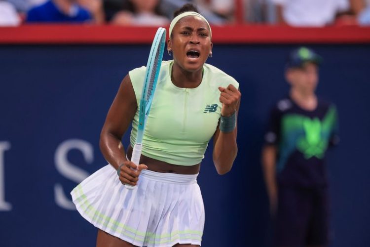 Petenis AS Coco Gauff bereaksi pada babak kedua Canadian Open melawan petenis AS Danielle Collins di Montreal, Kanada, Selasa (29/7/2025). (National Bank Open)
