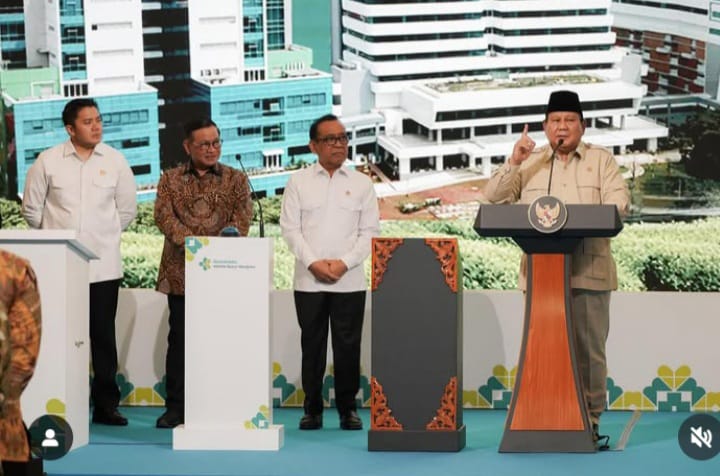 Presiden RI Prabowo Subianto saat pidato pembukaan RSPON Mahar Mardjono, Selasa 26 Agustus 2025 (instagram @pramonoanungw)