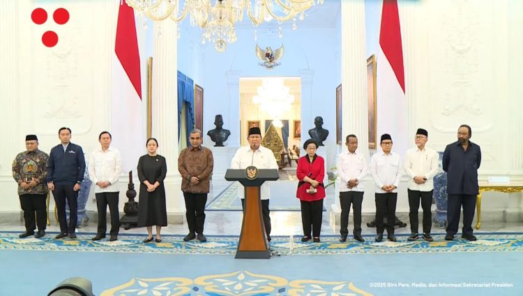 Presiden Prabowo Subianto usia berdiskusi dengan ketum parpol dan pimpinan MPR/DPR/DPD RI (Dok YouTube Sekretariat Presiden)
