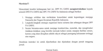 Surat intruksi DPP PA GMNI ke DPD PA GMNI dan DPC PA GMNI (Dok Istimewa).