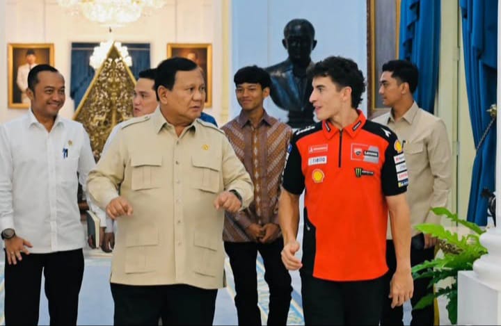 Foto pertemuan juara dunia MotoGP Marc Marquez dengan Presiden RI Prabowo Subianto, (instagram @indonesiago.id)