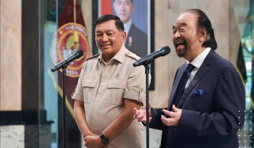 Menhan Sjafrie Sjamsoeddin saat terima kunjungan Surya Paloh, Rabu 15 Oktober 2025