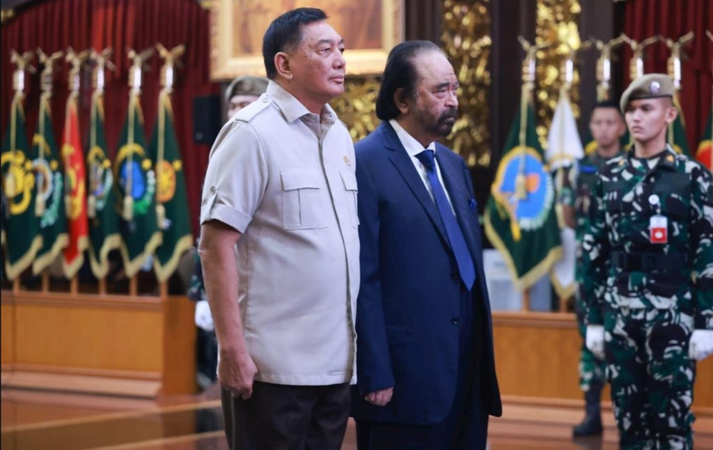 Menhan Sjafrie Sjamsoeddin saat terima kunjungan Surya Paloh, Rabu 15 Oktober 2025