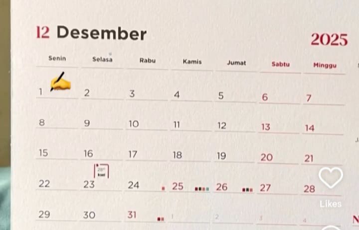 Kalender Desember 2025 libur nasional dan cuti bersama (instagram @wiwiekmade)